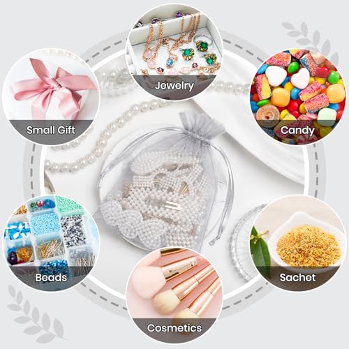 Image of ANZNKU 100 Pack Gray Organza Bags 5x7 In, Small Mesh Gift Bags Bulk with Drawstring for Jewelry Candy Sachet Soap, Goodie Pouches for Wedding Baby Bridal Shower & Birthday Party Favors
