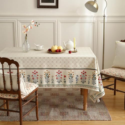 Image of ishro home Premium Dining Table Cover 6 Seater | Table Cover Cloth | Table Cloth 6 Seater - Soft European Fabric, Frill Design, Machine Washable | (Phoolwari Jahan, 56x90 Inch (6-8 Seater))