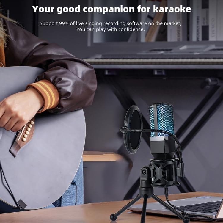 Coverzone Bilgisayar RGB Mikrofon 20-20kHz Profesyonel Podcast Mikrofon Kiti Tak Çalıştır USB Kablolu Pc Dizüstü Bilgisayar Için Vlog Youtuber Kick Canlı Yayın X1R
