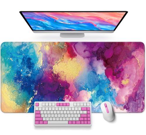 Large Mouse Pad for Desktop, Cute Desk Mat Pad Protector for Work & Gaming, Aesthetic Pretty Anti-Slip Laptop Blotter Cover for Office School Home Supplies, Color Splash, 31.5