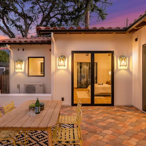 Image of MATAMEYE Outdoor Wall Lantern, Exterior Waterproof Wall Sconce Light Fixtures, Gold Front Door Lighting with Clear Beveled Glass Shade, 2 Pack