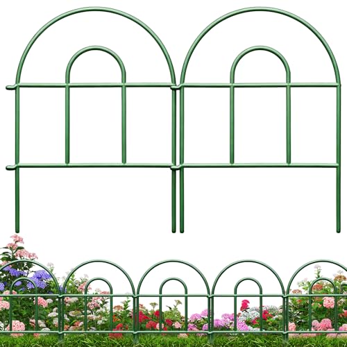 Decorative Garden Fence 21.67ft x 17in - 20 Pack Rustproof Metal No Dig Fence Animal Barrier Arched Bed Edging Classic Style Wire Border Panel Fencing for Yard Patio Outdoor Decor Green