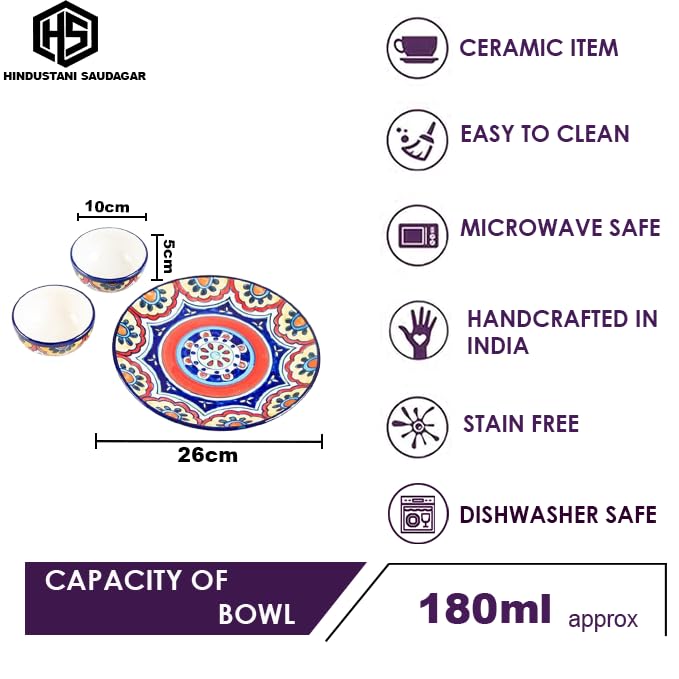 Image of HS HINDUSTANI SAUDAGAR Flora Fiesta Ceramic Plate and Bowl dinnerware Sets Plates for Dinner Pasta Breakfast & katori Dinner Set Ideal Dining Table Kitchen Design for Daily use and Gifting.