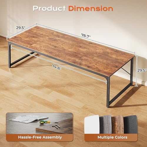 Image of PRAISUN 78.7 X 29.5 Inch Computer Desk with Deeper Desktop, Long Gaming Office Writing Work Desk for Home Office, Study, Bedroom, Work from Home, Metal Frame, Rustic Brown