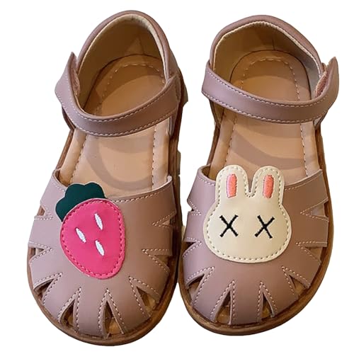 Image of WUIWUIYU Toddlers Little Girls T-Strap Hook&Loop Dress Strawberry Summer Shoes Closed Toe Carrot Sandals