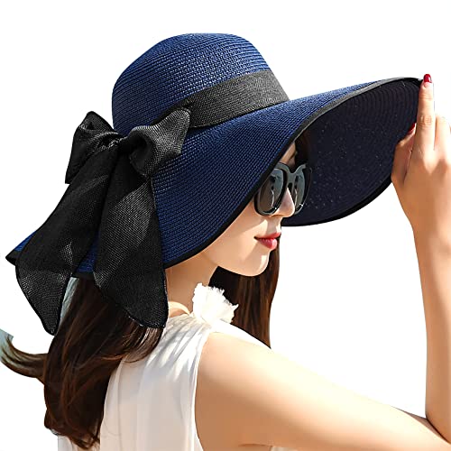 DRESHOW Beach Hats for Women Big Straw Wide Brim Summer Hat Flopp...