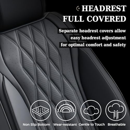 Image of Coverado Front Seat Covers, Car Seat Protector, Waterproof Nappa Leather Cushion, Fit for Most Sedans SUV Pick-up Truck-Black