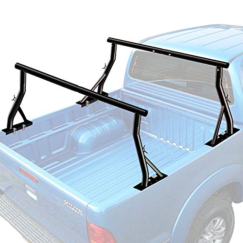 800lbs Capacity Truck Rack with (8) Non-Drilling C-Clamps Heavy Duty Extendable Universal Pickup Ladder Rack Two-bar Set Matte Black One Pair