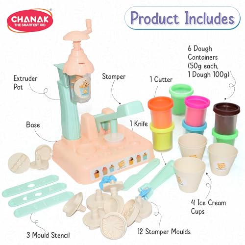 Image of Chanak Play Dough Ice Cream Maker Set, Safe Non-Toxic Dough Ice Cream Maker Including 6 Color Dough Tubes Each 50g + 1(100gm) for Boys Girls, Above 3+ Age (Ivory)