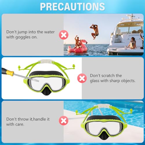 Image of Proberos Swimming Goggles for Kids, 2-in-1 Wide View Goggles Lenses with Anti-Choke Nose Cover & Intergrated Earplugs, Adjustable Headstrap No Pressure Swim Goggles for Children for 4-12 Years, Green