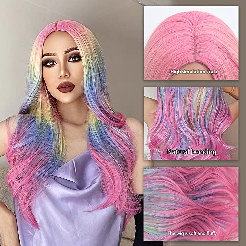 Mupul Ombre Rainbow Body Wave Synthetic Wigs For Women Long Curly Hair For Cosplay Girls And Women Halloween Party Or Daily Use Wig #TOP2