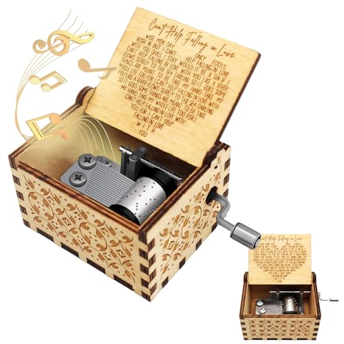 Fychuo Wooden Music Box, Can't Help Falling in Love Wood Vintage Music Box, Hand Crank Musical Box, Laser Engraving Handmade Musical Boxes Gift for Birthday, Christmas, Valentine's Day, Wedding