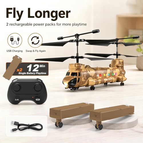 Image of Army Chinook Remote Control Helicopter, LM19-D Military Transport RC Helicopter, Altitude Hold, One Key take Off /Landing, LED Light, Low Battery Reminder, Army Toys & Gift for Military Fans