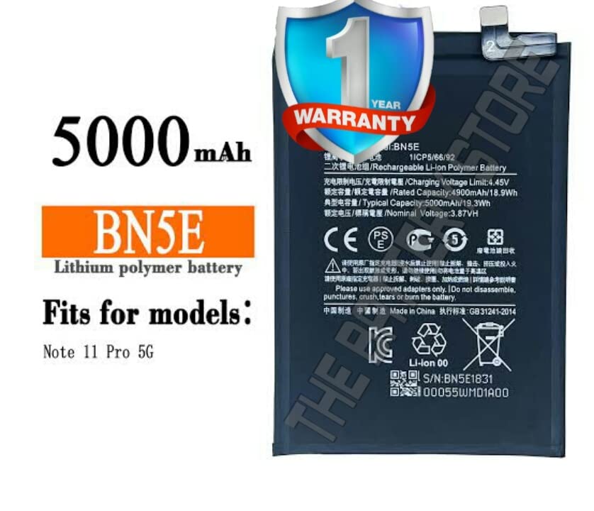 Image of THE BATTERY STORE Original BN5E Battery for Xiaomi Redmi Note 11 Pro 5G / Poco X4 Pro 5G 4900 /5000 Mah (BN5E) with 6 Months Warranty AND HIGH CAPACITY BATTERY BACKUP ( for Xiaomi Redmi Note 11 Pro 5G)