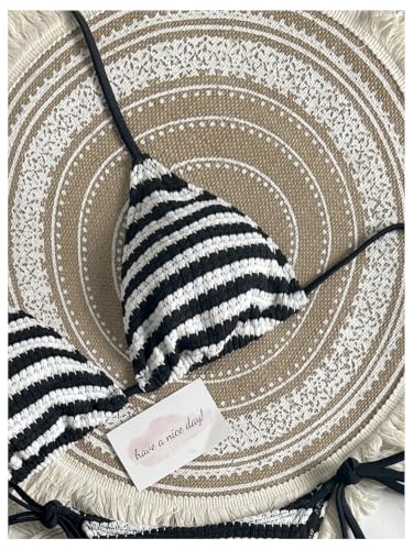 Image of RoseSeek Women's 3 Piece Striped Bikini Shorts Sets Knit Boyshort Swimsuit