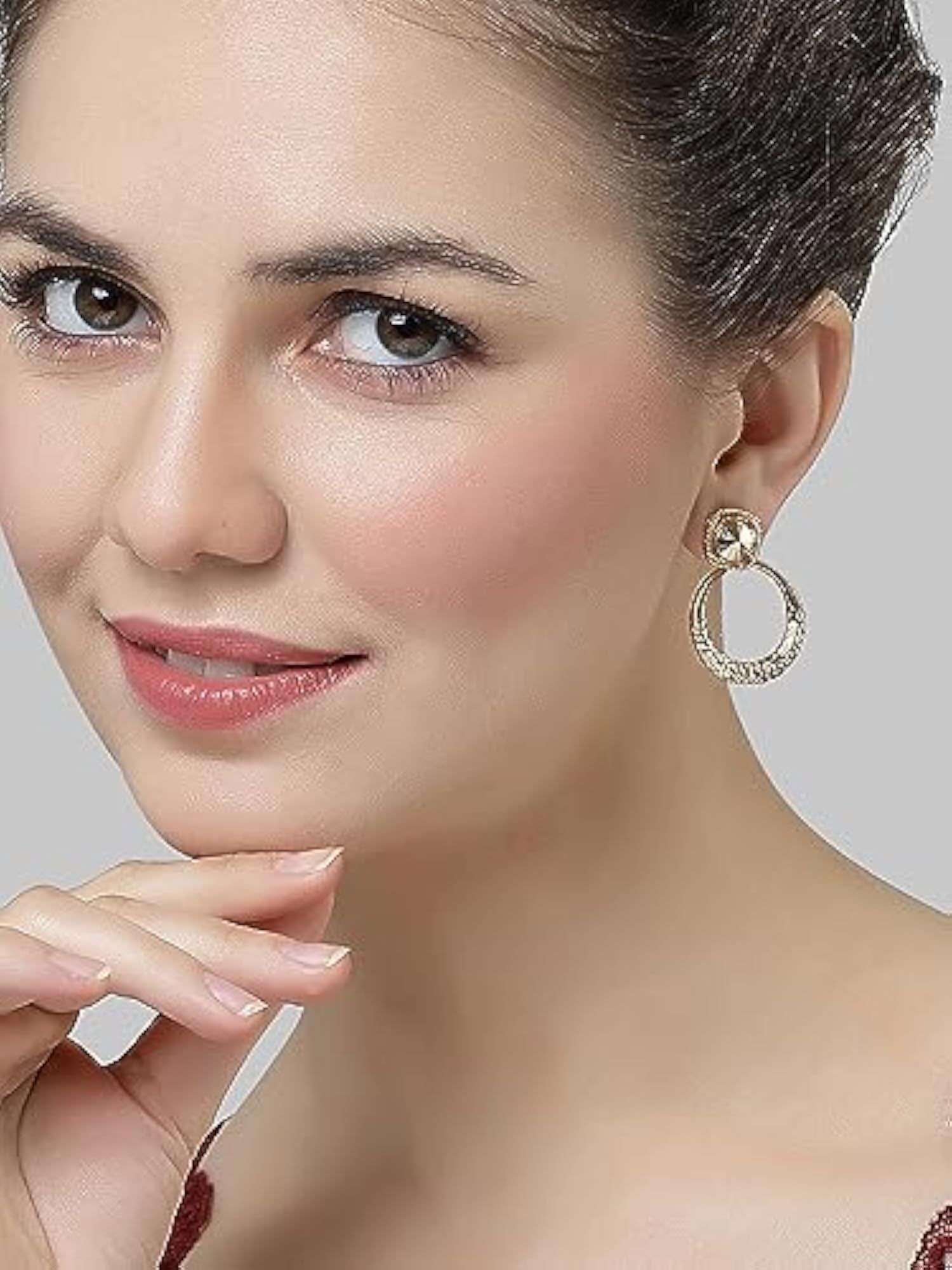 Women's Gold-Plated Round Drop Earrings, Elegant Design