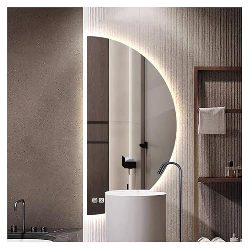 Half Moon LED Bathroom Mirror Semi Circle Wall Mirror with Anti-Fog Half Circle Frameless Mirror with Dimmable Brightness for Living Room Cloakroom Entryway
