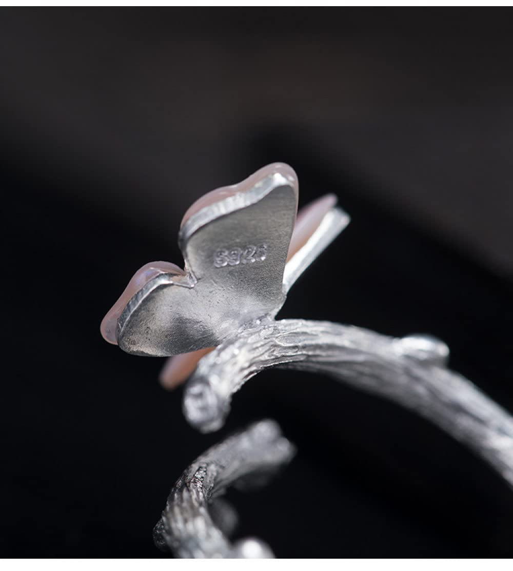 Anello In Argento 925 Da Donna,Anelli Regolabili Per Le Donne Ramoscelli Di Farfalle Anello In Argento Sterling 925 Retrò Fedi Nuziali In Argento Etnico Per Le Donne Anelli Di Eternità Anelli Di P