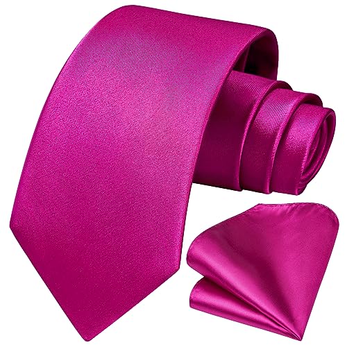 Image of HISDERN Mens Solid Color Ties Formal Satin Necktie and Pocket Square Set Classic Wedding Business Tie & Handkerchief