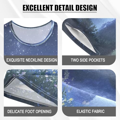 ALAZA Night View Mountain Starry Pajamas Set Short Sleeve Cotton Sleepwear Summer Pjs 2 Piece 5-14Y4