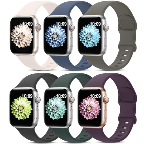 Image of 6 Pack Sport Bands Compatible with Apple Watch Band 38mm 40mm 41mm 42mm 44mm 45mm 49mm 46mm,Silicone Waterproof Strap for iWatch Apple Watch Series 11 10 9 Ultra 8 7 6 5 4 3 2 1 SE Women Men