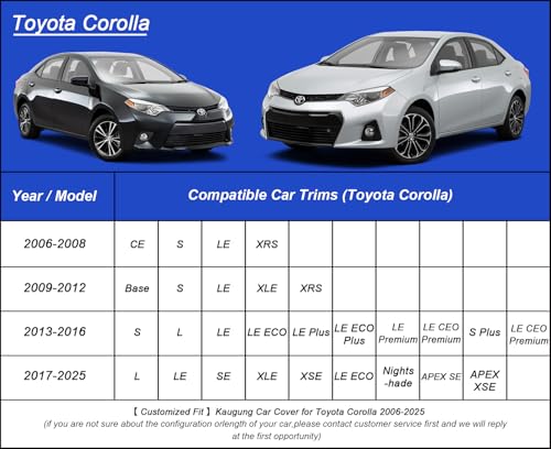 Image of Kaugung Car Cover Waterproof Custom Fit Toyota Corolla(2006-2025), Full Exterior Cover for Automobiles Lightweight Resistant Outdoor Sun UV Rain Dust Snow Wind Protection.