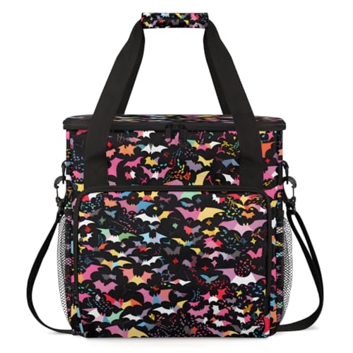 Colorful Bat Coffee Maker Carrying Bag, Glitter Bat Travel Storage Bag Compatible with K-Mini or K-Mini Plus, Single Serve Coffee Brewer Carrying Case with Multiple Pockets & Shoulder Strap