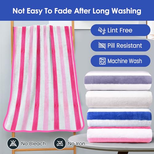 Image of JML Microfiber Bath Towels, Bath Towel 2 Pack(30 inch x 60 inch), Oversized, Soft, Super Absorbent and Fast Drying, Multipurpose Use for Sports, Fitness, Yoga, Cabana Stripe Pink