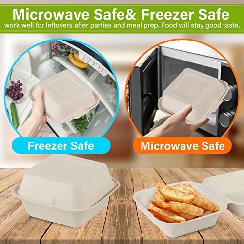 Greensight Compostable Take Out Food Container 6X6, 25 Pack Disposable Clamshell Food Containers, Heavy Duty To Go Boxes, Eco-Friendly Biodegradable Made From Sugarcane Fibers #TOP4