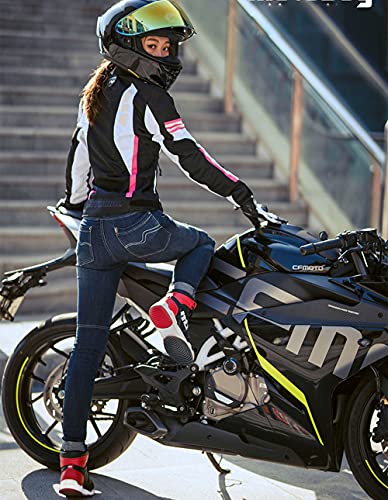 Women's Motorcycle Jacket Summer Breathable Motorbike Moto Jacket Riding Ladies Clothing with removable protective gear (Pink, Medium)