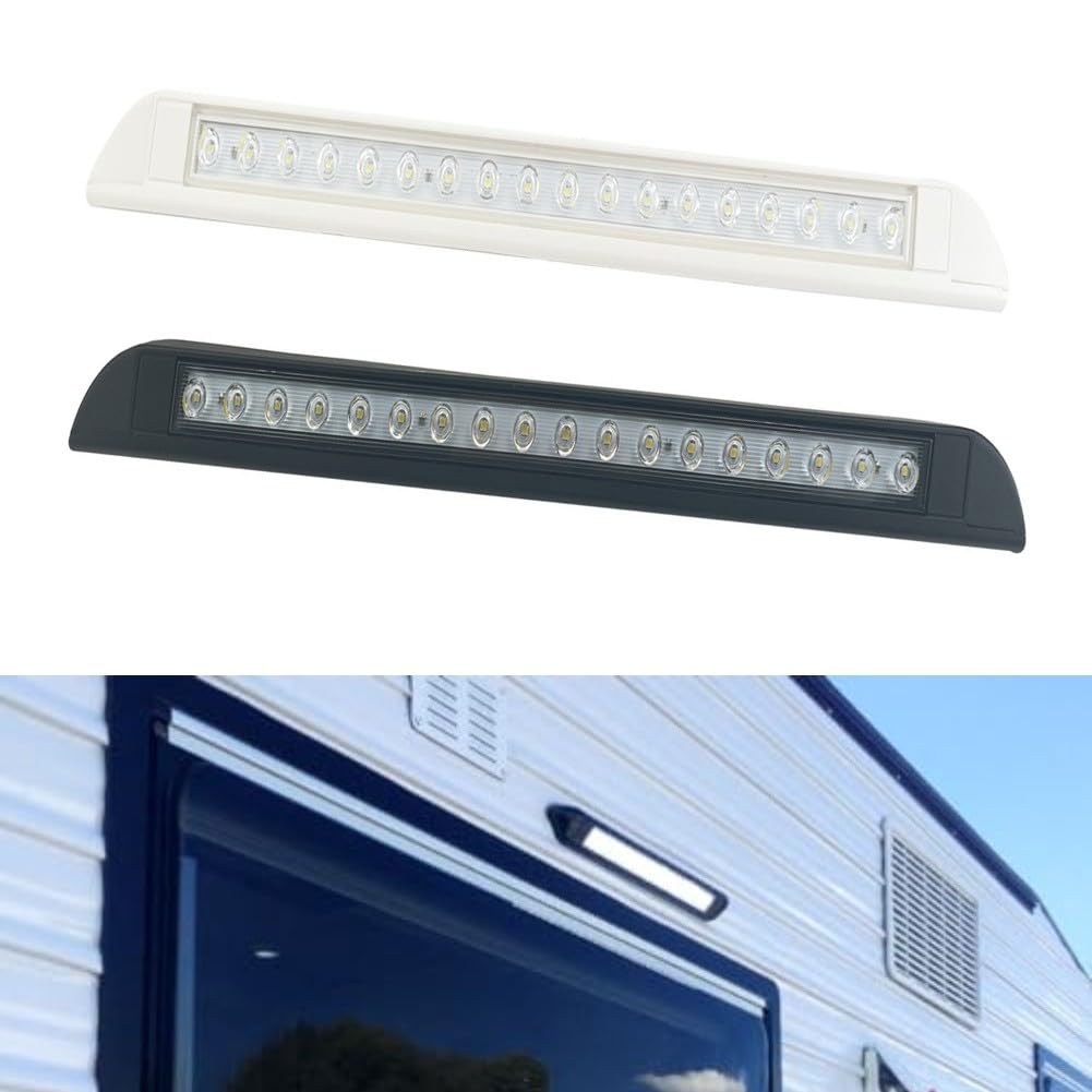 Luce per veranda per camper e camper, 18 LED, compatibile con sistemi da 12 V 24 V, IP67, impermeabile, materiali ABS per uso esterno (nero)