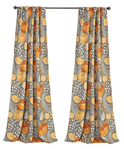 Lush Decor x 52” Yellow and Gray Poppy Garden Curtains Light Filtering Window Set for Living, Dining, Bedroom, 95 in L Panel Pair, Yellow & Gray