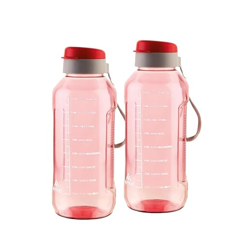 ATTRO Ultra Pro Motivational 1.5-Liter BPA-Free Water Bottle with Leak-Proof Flip-Top Cap, Nylon Strap and Stylish Color for Daily Hydration- Red-Set of 2