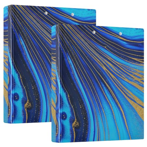 Classeur trois anneaux bureau école grand classeur bleu marbré ex2