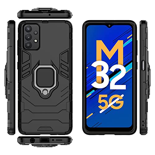 Image of Pikkme Samsung Galaxy M32 5G Back Cover | D5 Tough Armor Bumper | 360 Protection Case | Ring Holder Stand Case for Samsung Galaxy M32 5G (Black)