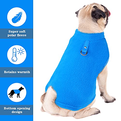 Satinior, 4 Pieces Dog Fleece Vest Dog Cold Weather Pullover Dog Cozy Jacket Winter Dog Clothes Pet Sweater Vest With Leash Ring For Small Dogs (Gray, Green, Purple, Blue, L) #TOP5
