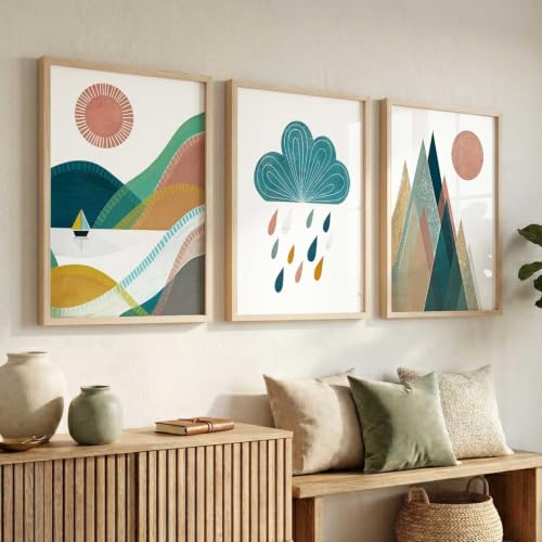 Image of kotart Boho Art Home Decoration Paintings With Frame For Living Room Bed Room Hotel Wall Decor Digital Reprint Set of 3 (19X25 inch)