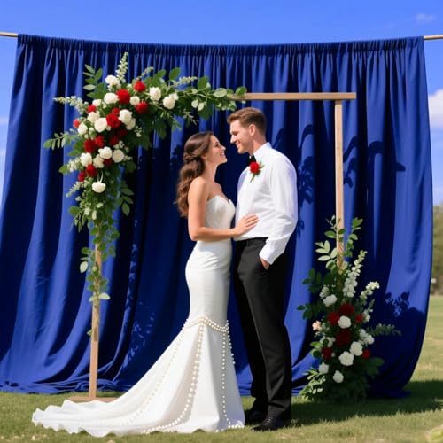 Image of 10ft x 10ft Deep Blue Backdrop Curtains for Parties, Polyester Fabric Backdrop Drapes with Rod Pockets for Weddings, Birthday, Photography, Mother's Day, Graduation Party Background Curtain, 2 Panels