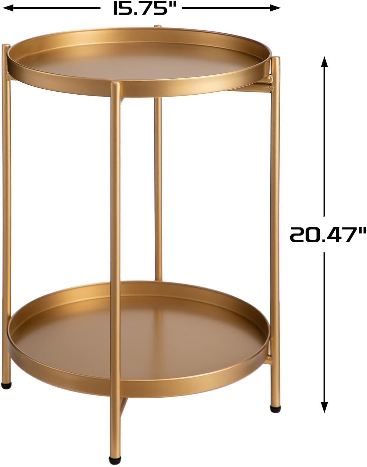 INDIAN DECOR 42113 2-Tier Round Side Table, Outdoor Small Folding Accent Stand with Removable Tray, Anti-Rust Metal Asional Table for Balcony Patio Living Room, Nightstand for Bedroom(Golden) 1