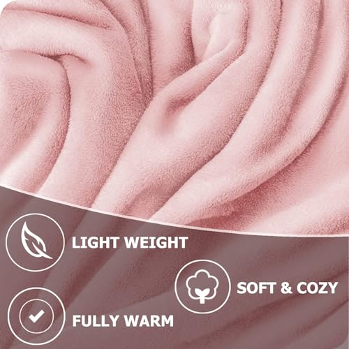 Image of HOMEKART Premium Flannel Fleece Blanket for Single Bed, Super Soft Plush Lightweight All Season Blanket, Solid Cozy Bed Throw for Bedroom, Sofa, Couch, Travel & Camping, 152 x 228 cm Rose Pink
