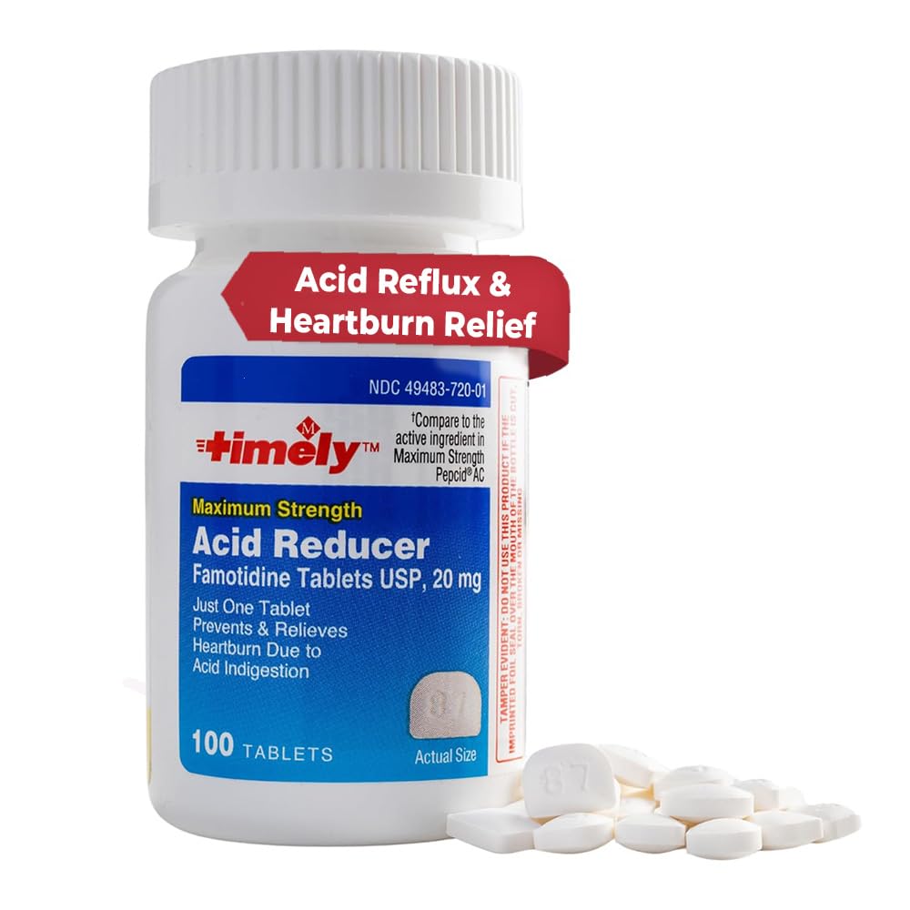 TIME-CAP LABS, INC. Timely Acid Reducer Famotidine 20mg - Antacid Acid Reflux Medicine for Heartburn Relief and Acid Indigestion Symptoms - 100 Tablets