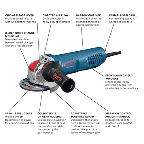 Bosch Gwx13-50Vsp 5 In. X-Lock Variable-Speed Angle Grinder With Paddle Switch With Tcwx27S500 5 In. X .045 In. X-Lock Arbor Type 27A (Iso 42) 60 Grit Fast Metal/Stainless Cutting Abrasive Wheel #TOP3