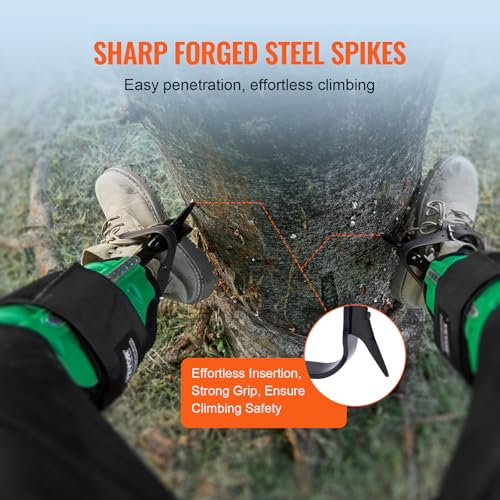 Image of VEVOR Tree Climbing Spikes, 1 Pair Height-Adjustable Climbing Spurs, 350lbs Load Capacity Tree Climbing Gear with Straps, Arborist Equipment for Climbers, Hunting, Fruit Picking