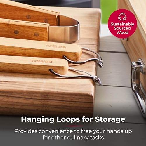 Tower T932005 BBQ 4 Piece Tool Set with Wooden Handles and Carry Case, Stainless Steel - Image 5