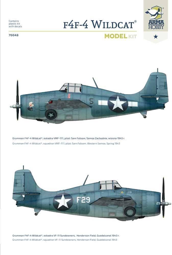 Arma Hobby 1/72 Scale F4F-4 Wildcat - Plastic Model Building Aircraft Kit, Item # 70048