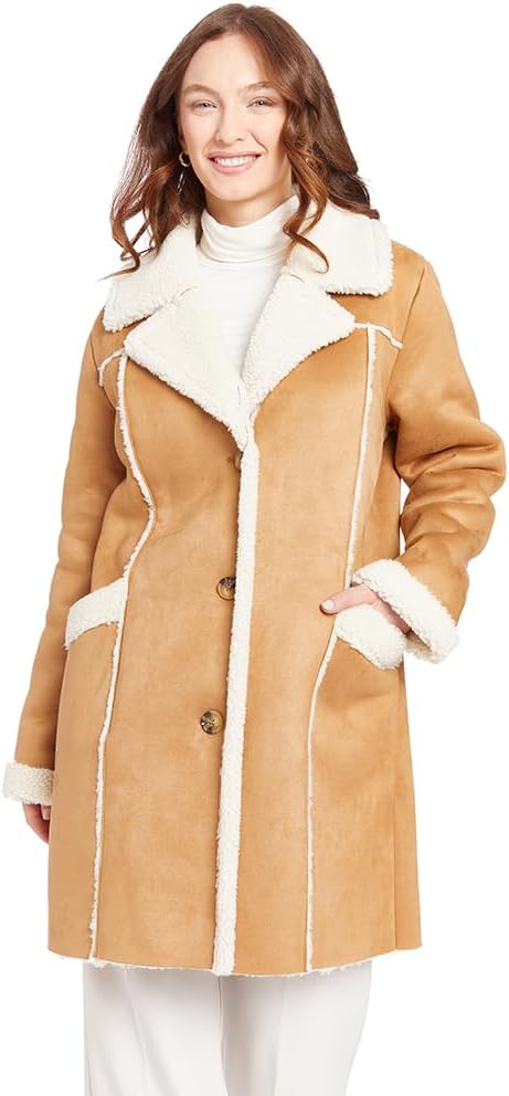 Frye womens Edge Stitich Faux Shearling Coat