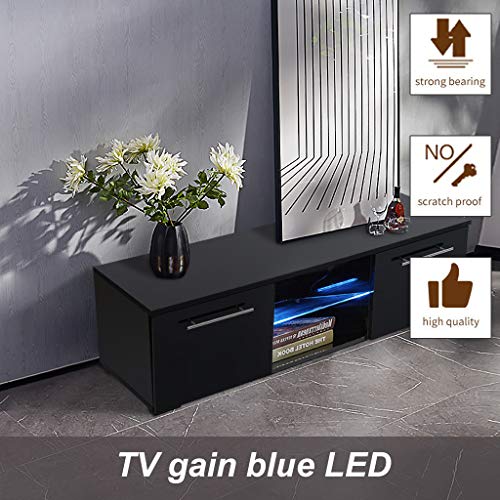 【US-in-Stock】 Modern LED TV Stand with LED Lights Glass Frame, TV Cabinet Television Media Storage Console Table with 2 Drawers Shelves, Living Room Furniture (White, 51.2×13.8×17.7 inch) - Thumbnail 6