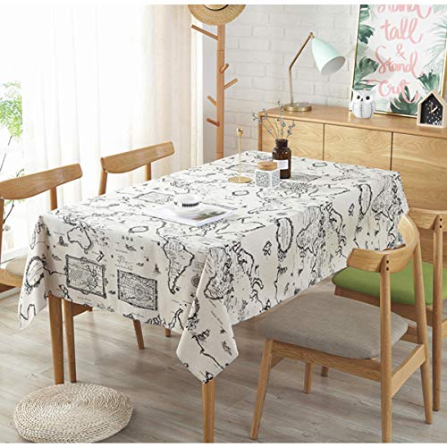 Bringsine Rectangular Cotton Linen World Map Washable Tablecloth Vintage Rectangle Dinner Picnic Table Cloth Home Decoration(Rectangle/Oblong, 55 x 79 Inch)