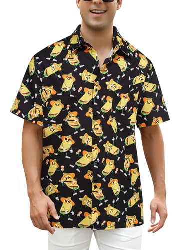 Mexican Shirts for Men Cinco de Mayo Fiesta Mens Short Sleeve Button Up Shirt with Funny Taco Charro Print Party Outfit