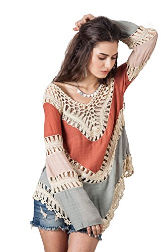 Women’s Boho V Neck Crochet Tunic Tops Blouse Shirt Hollow Out Beach Swimsuit Cover up